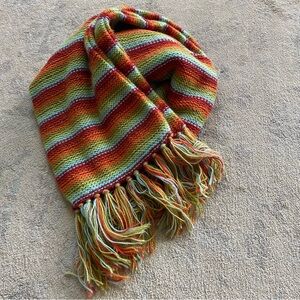 Peruvian Handmade Alpaca Wool Scarf Fringe Bright Striped Warm Thick Winter